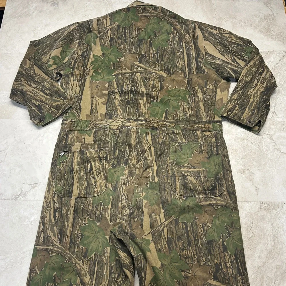 Winchester Trebark Camo Coveralls Mens XL Green Brown Vintage Hunting Jumpsuit